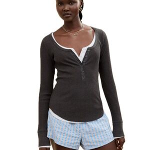 Aerie Essential Henley Layering T-Shirt Smoked Gray - NWT & Packaging!